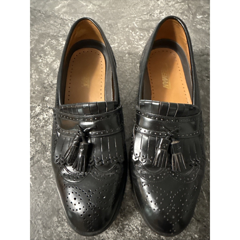 FREEMAN Mens Kiltie Tasseled Wingtip Leather Loafers Classic Black Sz 8.5M